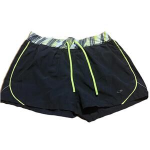 C9 Champion Women’s Running Shorts M Black Yellow Striped Waistband Drawstring